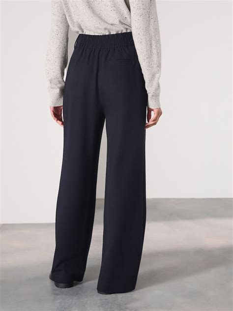 Buy Navy Elastic Back Wide Leg Trousers With Wool from Next India