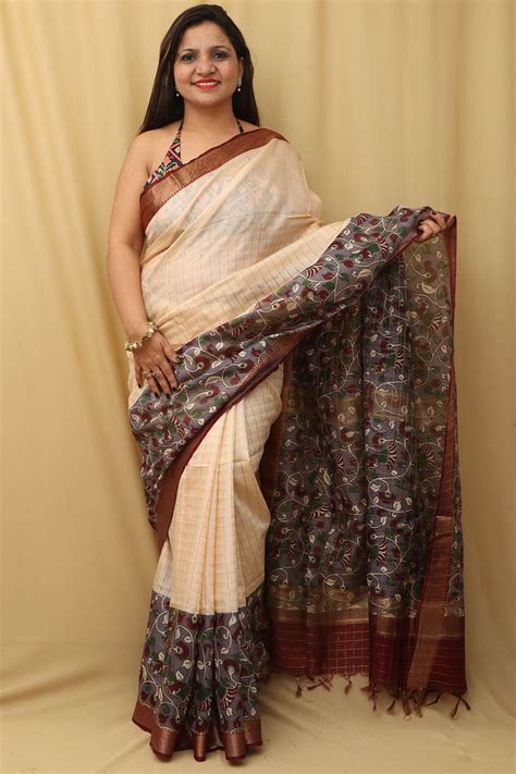 Shop Cream Kalamkari Saree - 20% Off!