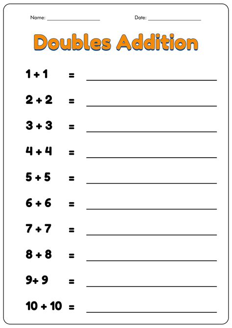 Image result for Math Addition Doubles Facts Worksheet