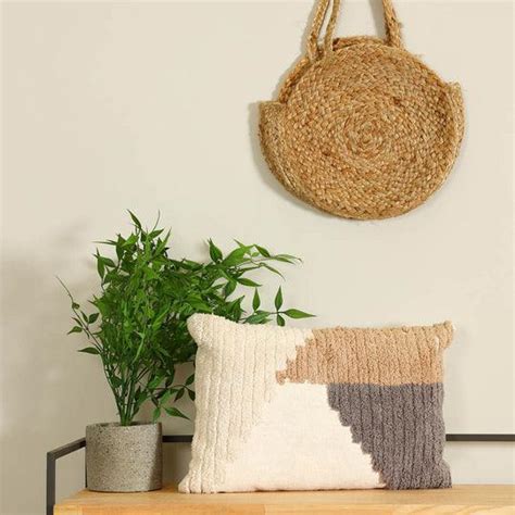 Shop Natural Brown Cotton Geometric Tufted Cushion For Living Room ...