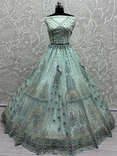 Buy Sea Green Multi-Thread Work Net Lehenga Choli From Ethnic Plus