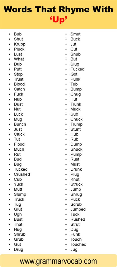 What Are Words That Rhyme With Up at Margurite Stokes blog