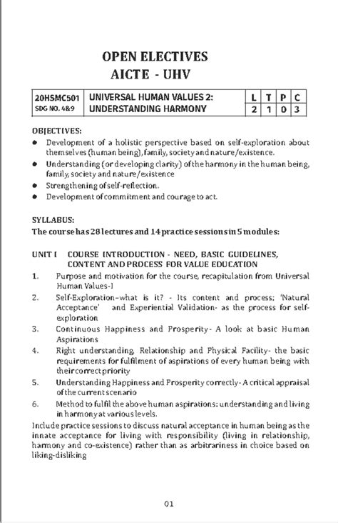 UHV 2 Syllabus - hihiihihiihihi - OPEN ELECTIVES UNIVERSAL HUMAN VALUES ...