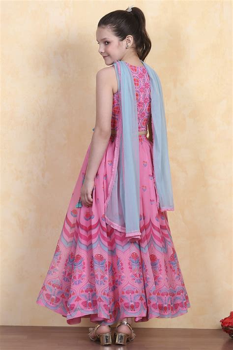 Buy Pink Printed Flared Lehenga Set Online at Biba India