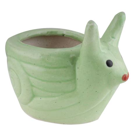 Green Ceramic Snail Planter Pot