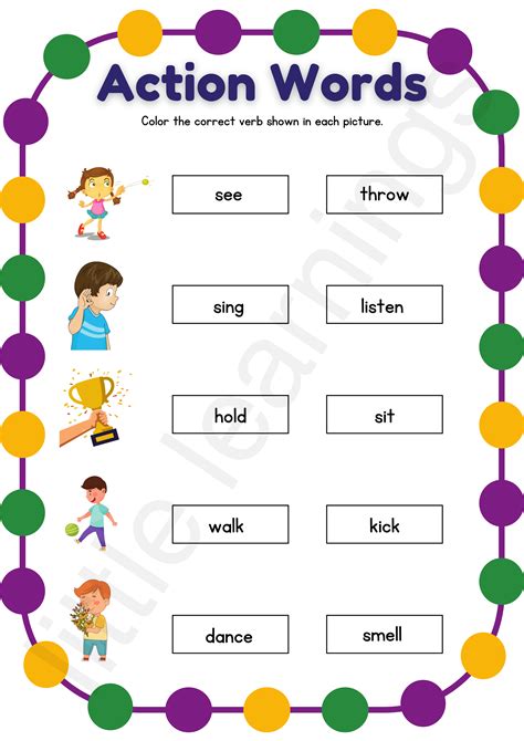 Circle the correct verb / action word | Action words, Action verbs ...
