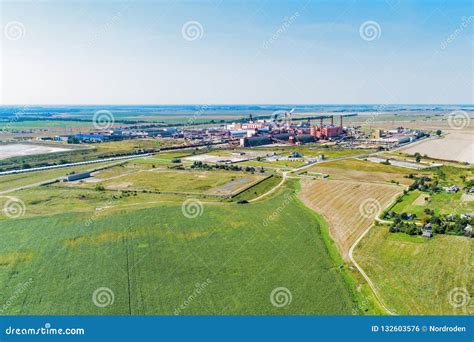 European Plain Landscape, View from a Great Height. in the Distance are ...