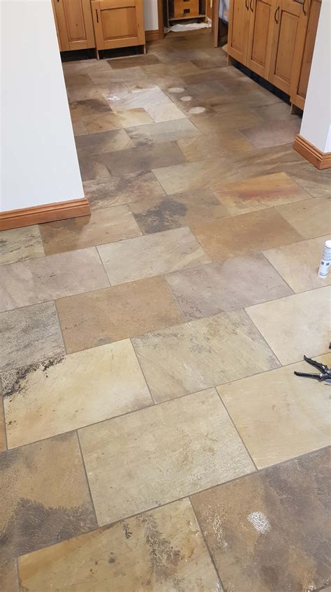 Sandstone Tiled Kitchen Floor Renovated in Mapplewell, Barnsley - South ...