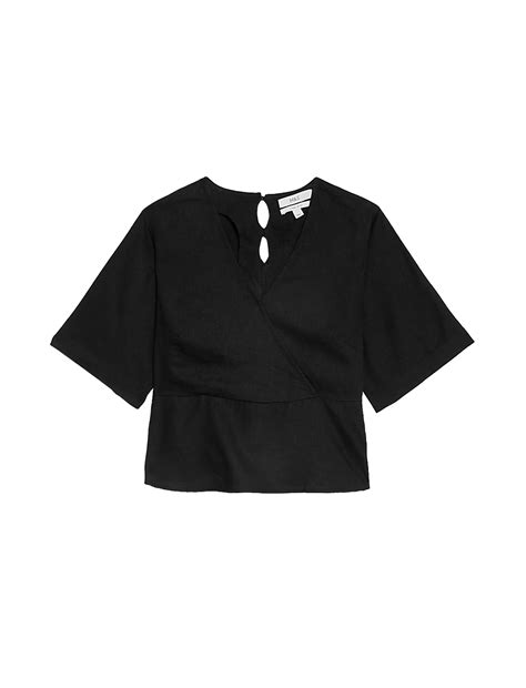 Buy Linen Rich V Neck Kimono Sleeve Blouse at Marks & Spencer