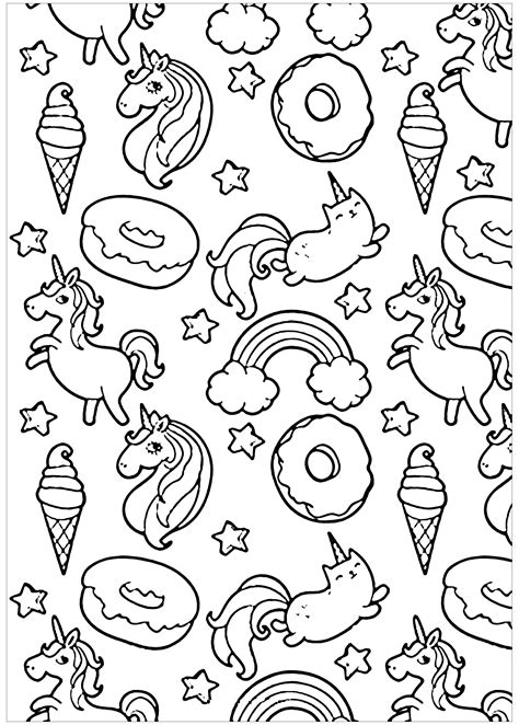 Pusheen donuts and unicorn - Doodle Art / Doodling Coloring Pages for ...