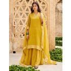 Pink Zari Tissue Silk Sharara Suit- Set of 3