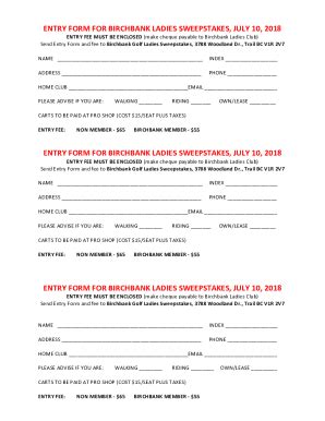 Fillable Online 2018 SWEEPSTAKES ENTRY FORM Fax Email Print - pdfFiller