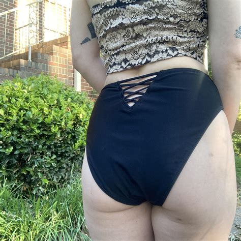 high waisted swim suit bottoms with crisscross... | Depop