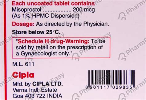 Misoprost 200 MCG Tablet (4): Uses, Side Effects, Price & Dosage ...