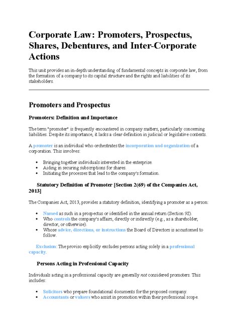 Corporate Law: Promoters, Prospectus, Shares & Debentures (Unit 2 ...