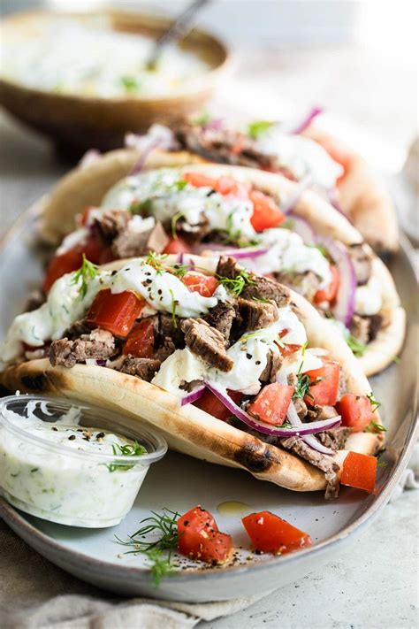 Greek-Marinated Beef Gyros with Tzatziki Sauce