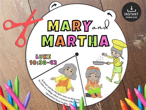 Mary and Martha With Jesus Coloring Wheel, Printable Bible Activity ...