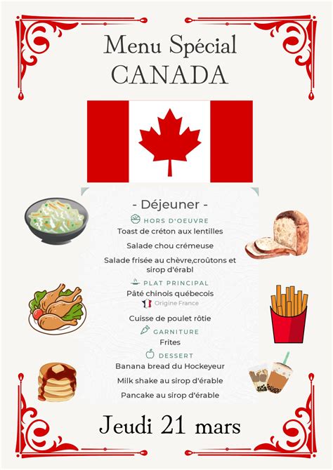 Menu canadien ce jeudi au restaurant scolaire - La Providence