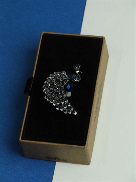 Blue & Silver Peacock Brooch