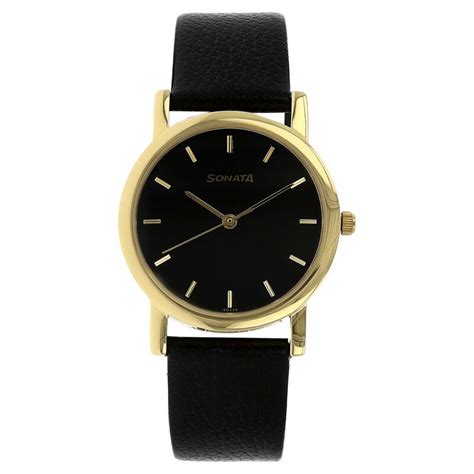 Buy Online Sonata Quartz Analog Black Dial Leather Strap Watch for Men ...