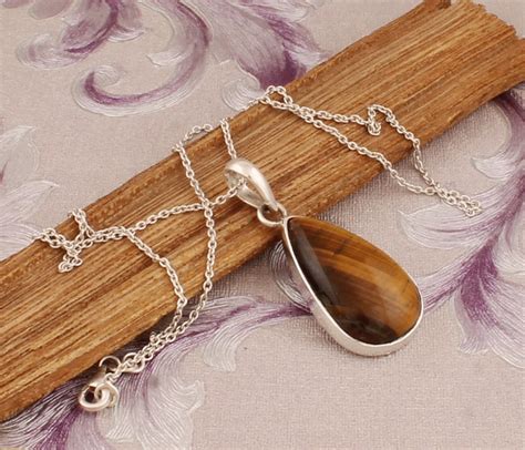 Buy 925 Sterling Silver Natural Tiger Eye Pendant Necklace, Tiger Eye ...