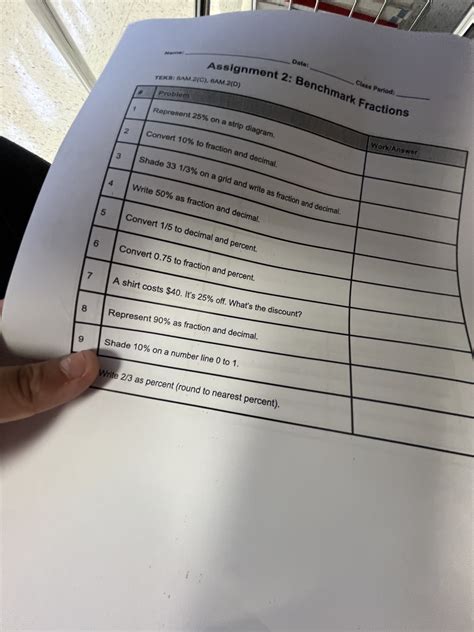 Assignment 2: Benchmark Fractions Represent 25% on a strip diagram. Conv..