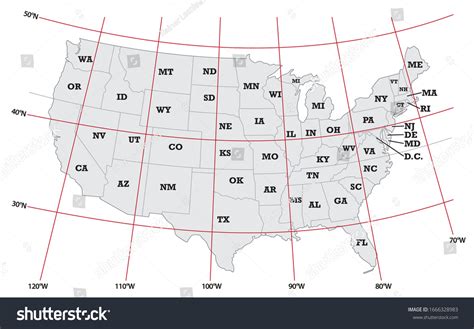 Administrative Map United States Latitude Longitude Stock Vector ...