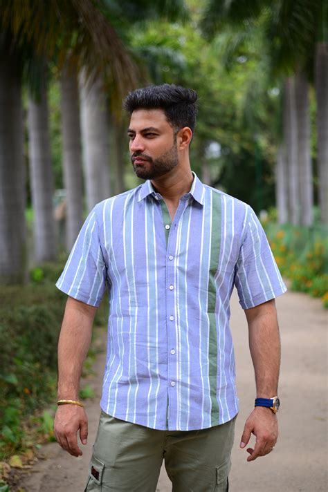 Enchanted Meadow: Green Striped Shirt with Appliqué Detailing – @Shirt ...