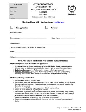 Fillable Online Application for a TaxiLimousine Drivers Licence ...