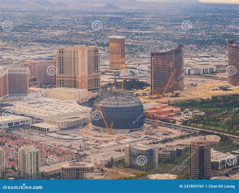Afternoon Aerial View of the Las Vegas Strip Cityscape with MGM Sphere ...