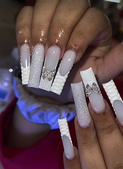 Bling French Tip Croc Press on Nails XXL - Etsy | Long square acrylic ...