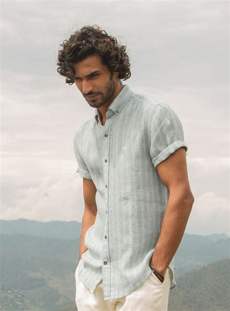 Andamen Oasis Stripe Linen - Half Shirt