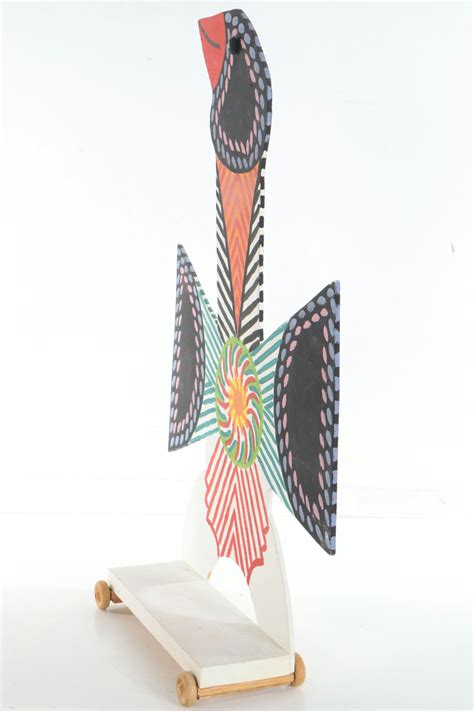 Marvin Finn Folk Art Wood Cut-Out Bird on Wheeled Base, 2003 ...