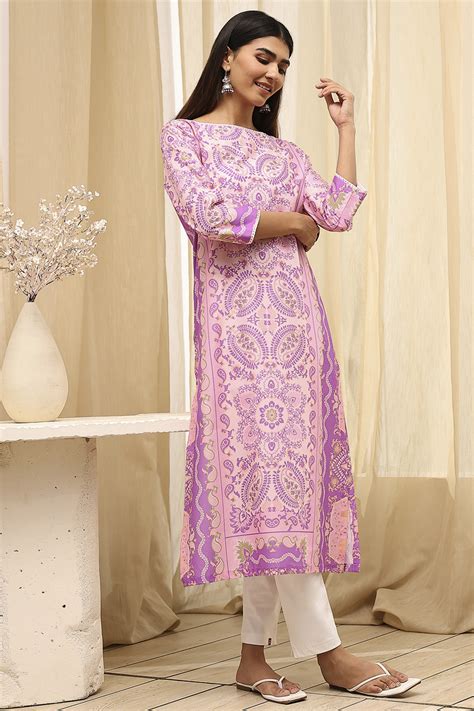 Buy Purple Cotton Printed Straight Kurta Online at Biba India