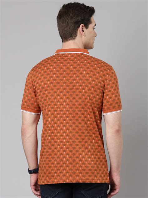 Classic Polo Men's Half Sleeve Rust Polo Neck Slim Fit All Over Print