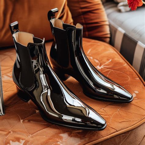 Black Patent Leather Ambrogio Slip On Pointed Chelsea Boots – Costoso ...