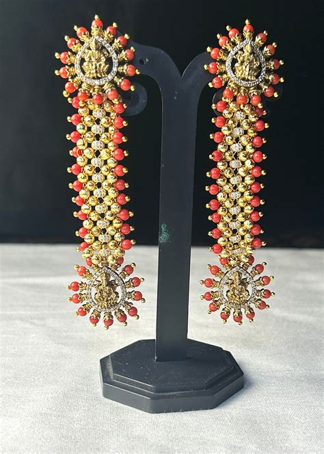 Red Lakshmi Motif Temple Earrings – Pakke Style – Chandrakalm