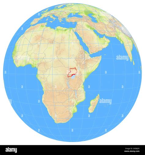 View of the Earth from space showing the location of the country Uganda in Africa. The country ...