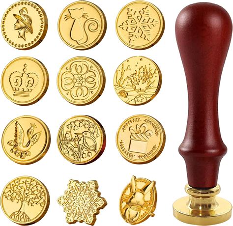 12 PCS Wax Seal Stamps,Wax Stamp with 1 Wooden Handle,Wax Seal Stamp ...