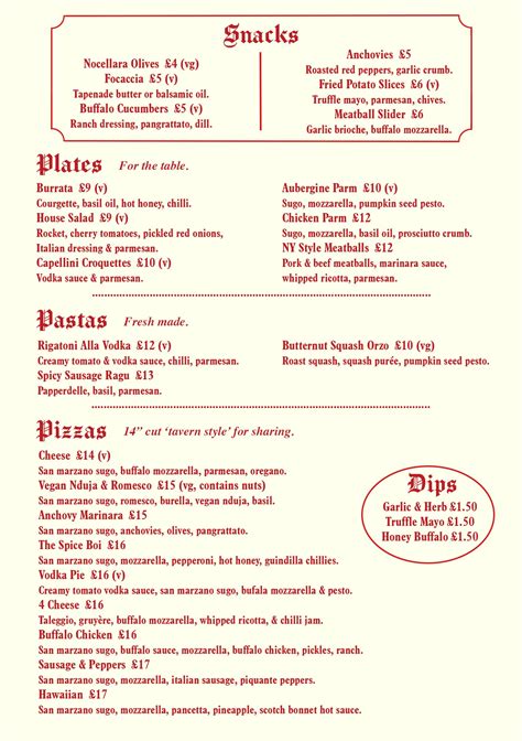 Food Menus — WEST SIDE TAVERN