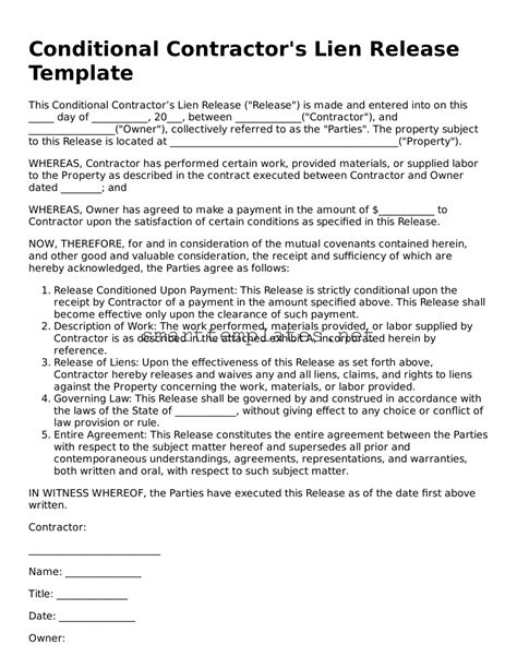 Blank Conditional Contractor’s Lien Release PDF Template ...