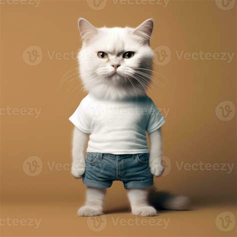 a cat in a white t-shirt for mockup . generative AI 31699070 Stock ...