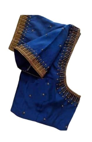 Buy Maggam Aari Hand Made Work Blouse blue 1 meter - UNSTRICHED at ...