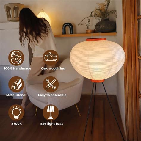 Paper Lantern Floor Lamp Wooden Base Paper Lamp Floor