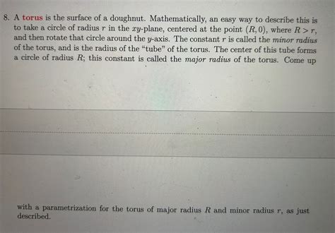 Solved A torus is the surface of a doughnut. Mathematically, | Chegg.com