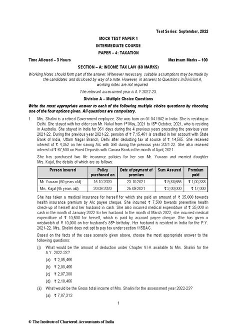 Taxation Guidelines and Mock Test Paper for Course 71668 - Paper 4 ...