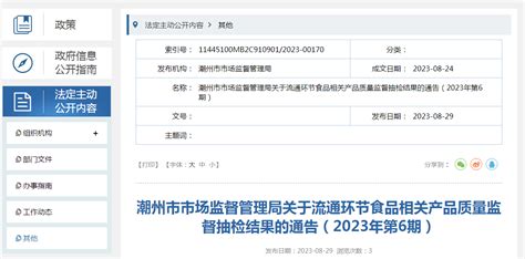 广东省潮州市市场监管局关于流通环节食品相关产品质量监督抽检结果的通告（2023年第6期）-中国质量新闻网