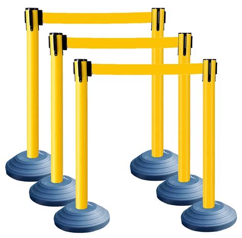 6 Pack 42Inch Crowd Control Stanchions with 10ft Yellow Retractable ...