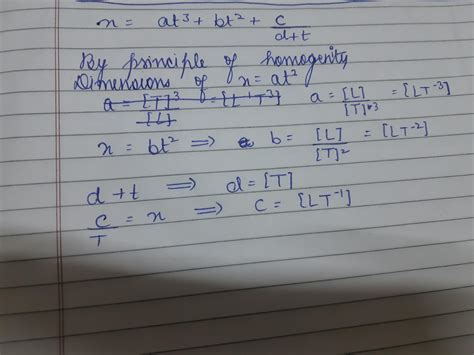 Displacement equation of a particle is x= at^3+ bt^2+ c / d+ t , then ...
