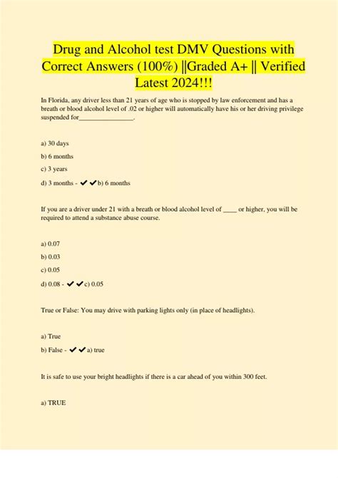 Drug and Alcohol test DMV Questions with Correct Answers (100% ...
